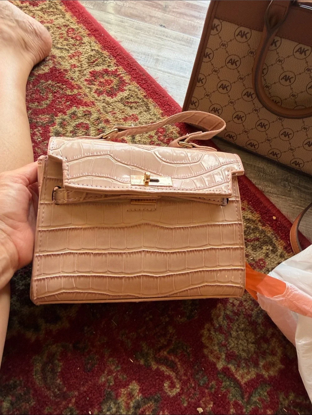 Croc-Embossed Mini Satchel in Blush